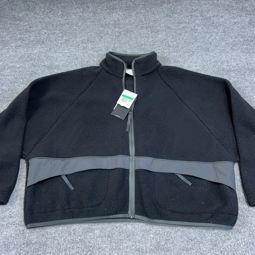 Nike Jacket Women XL Black Sportswear High-Pile Sherpa Full Zip Pockets Oversize